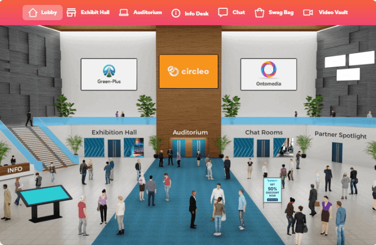 Virtual event lobby on the vFairs platform